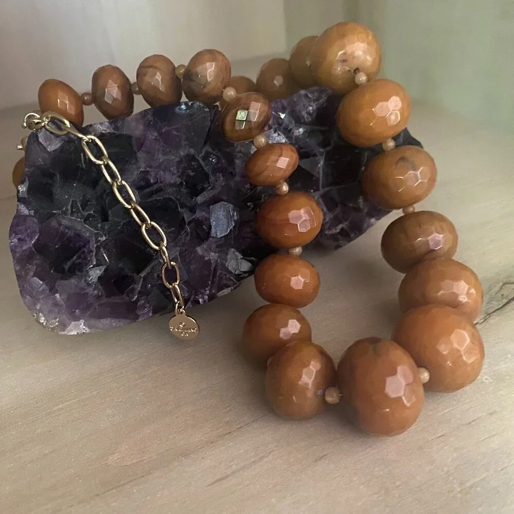 RJ Graziano Brown Faceted Resin Beaded Necklace NWOT - Picture 1 of 7